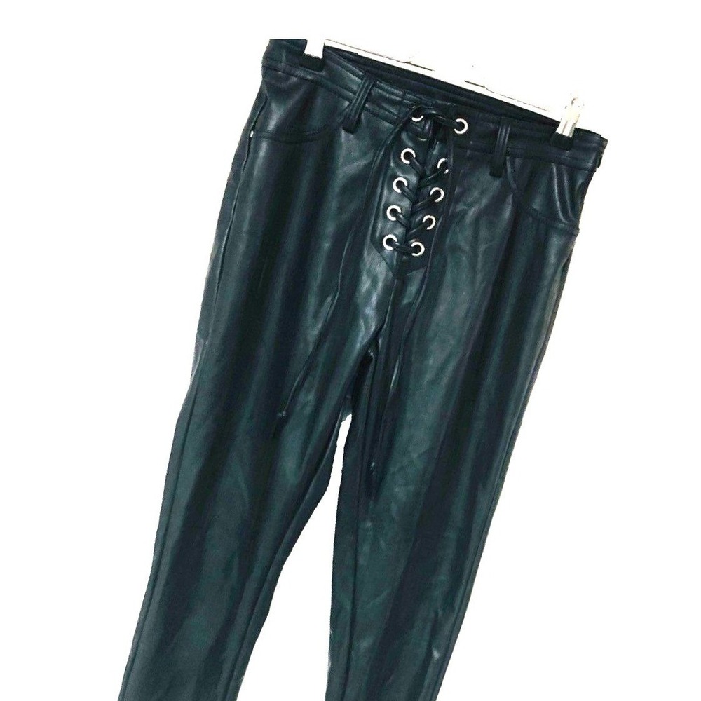 NWT Womens M Blk Faux Leather Ankle Pants Corset Lace Up Goth Grunge Punk Grease